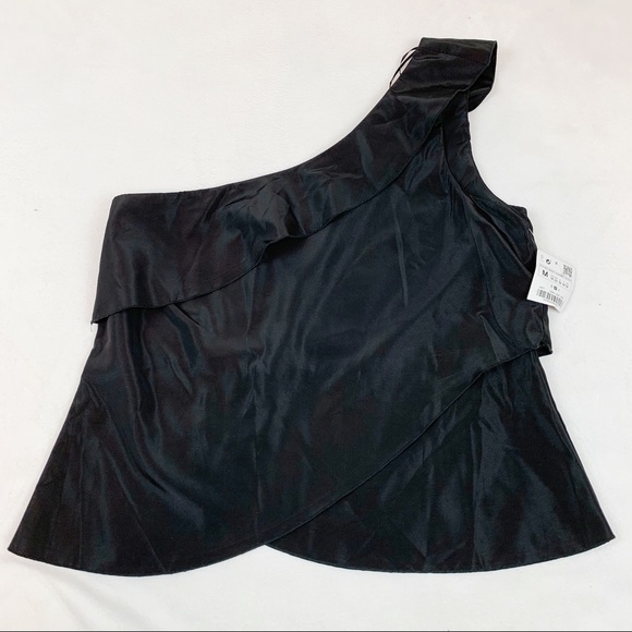 Zara black one shoulder ruffle top - Picture 1 of 8